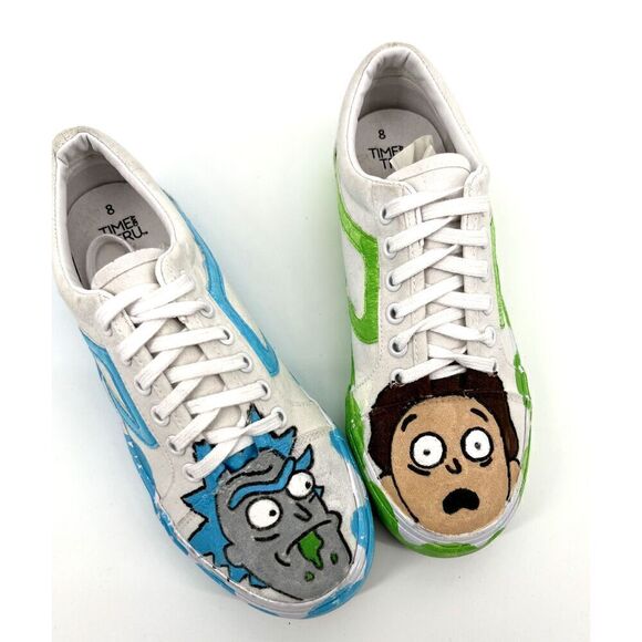 Custom Hand Painted Rick and Morty Shoes Women's Size 8 - Picture 1 of 9